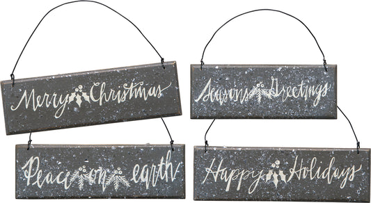 PBK Christmas Decor - Gray Prim Wood Ornaments 4pc