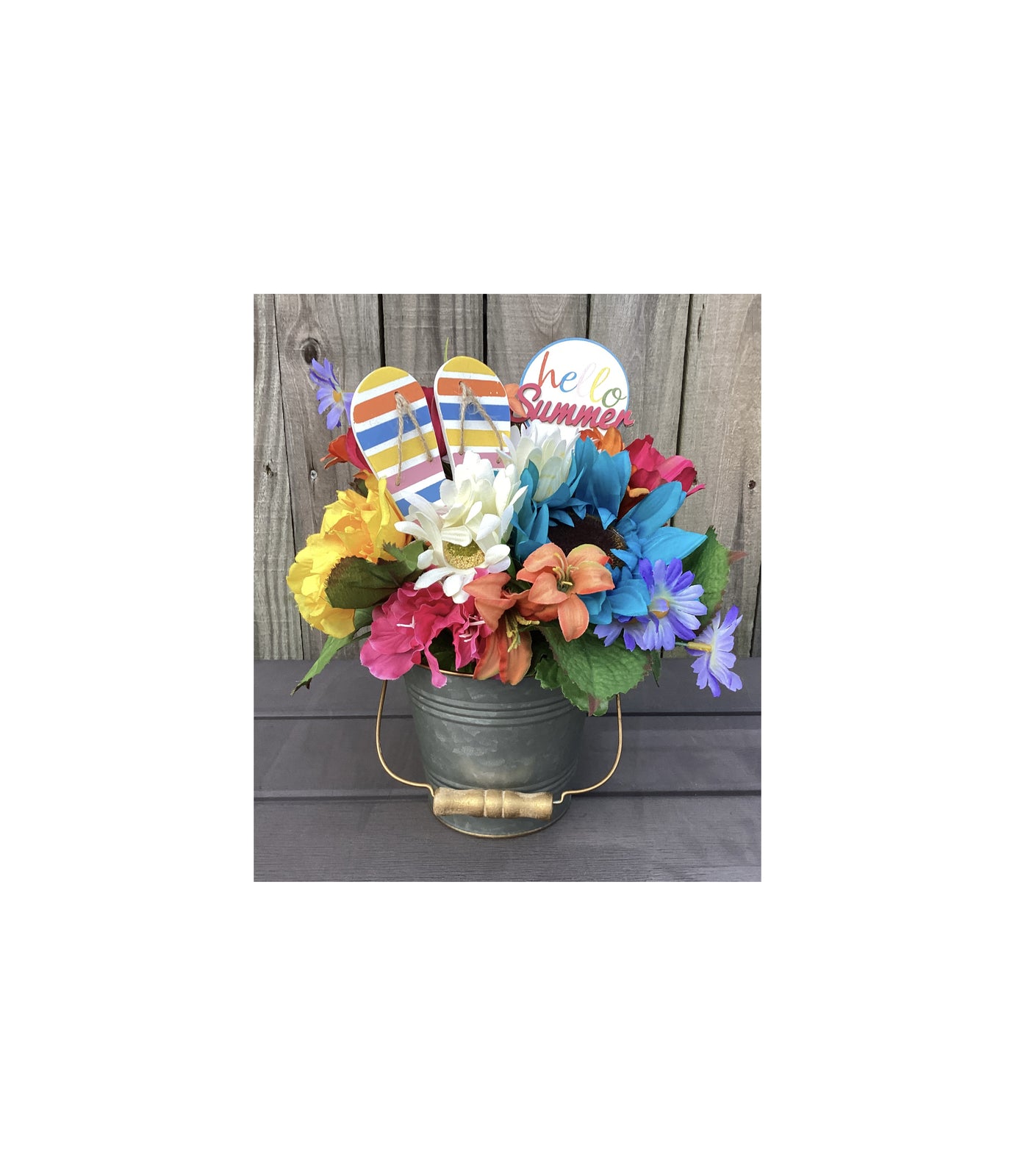 AGD Summer Decor - Hello Summer Galvanized Floral Display