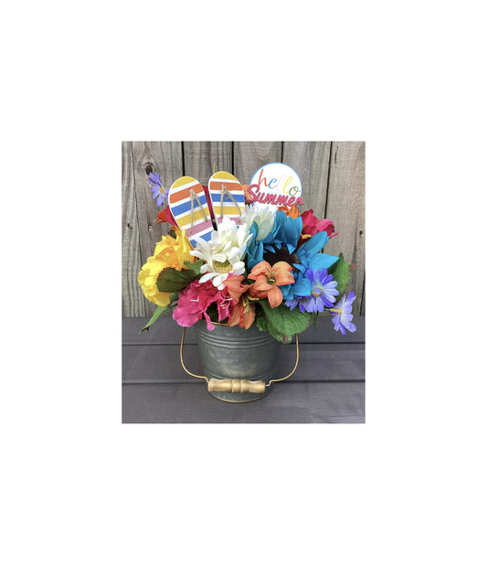AGD Summer Decor - Hello Summer Galvanized Floral Display