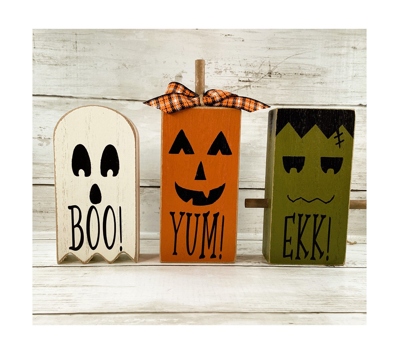 AGD Halloween Decor - Chunky Wood Ghost Monster Pumpkin Friends 3pc