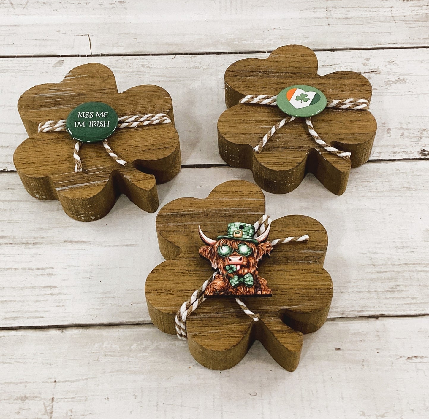 AGD St Patrick Decor - Embellished Shamrock Clovers 3pc Set