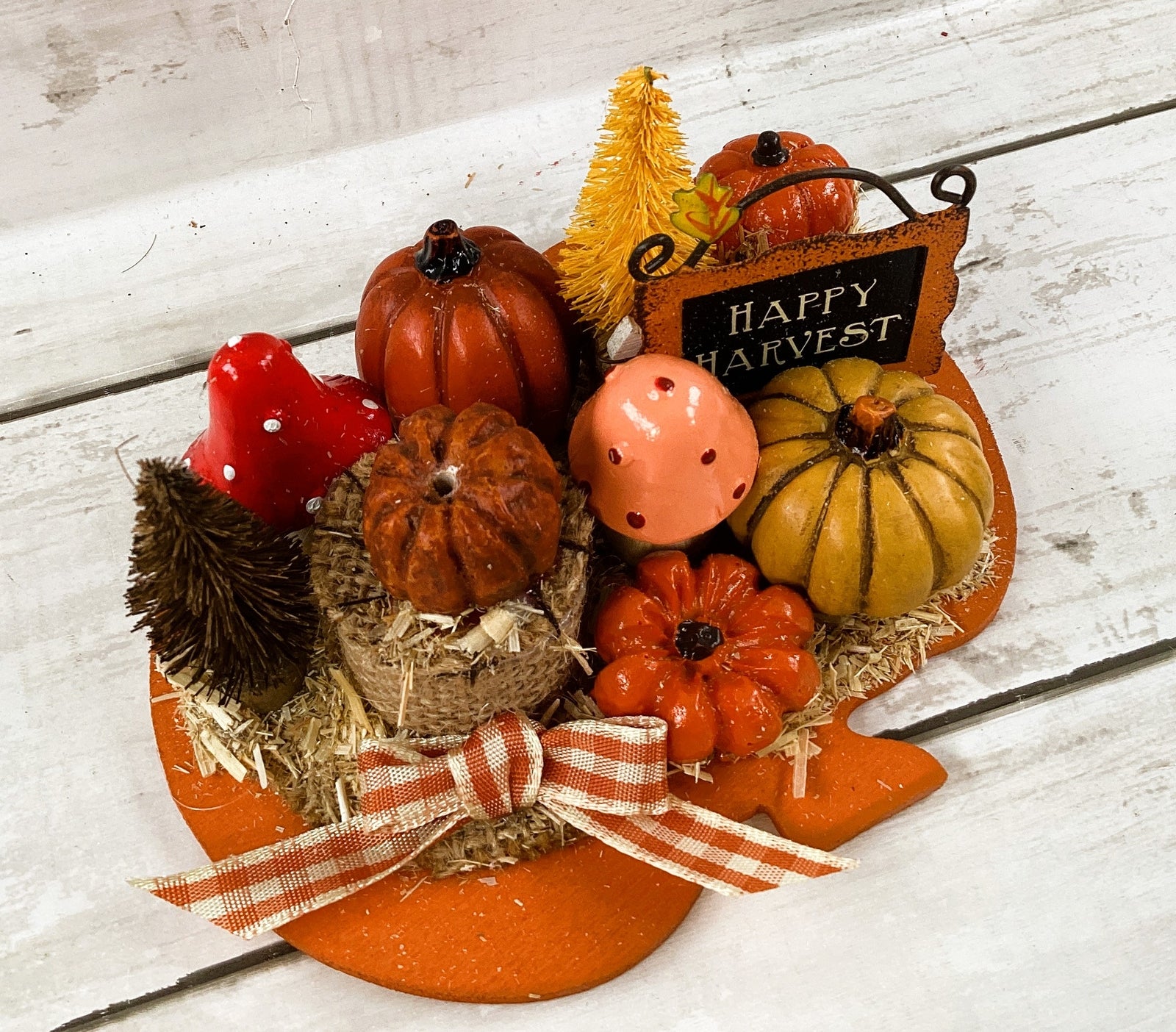 AGD Fall Decor - Happy Harvest Resin Figurine Scene on Pumpkin Base