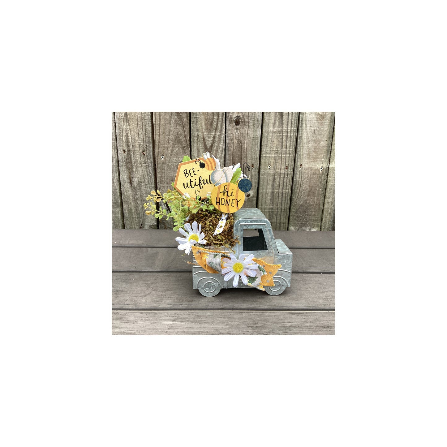 AGD Spring Decor - Bee Themed Galvanized Metal Truck Display