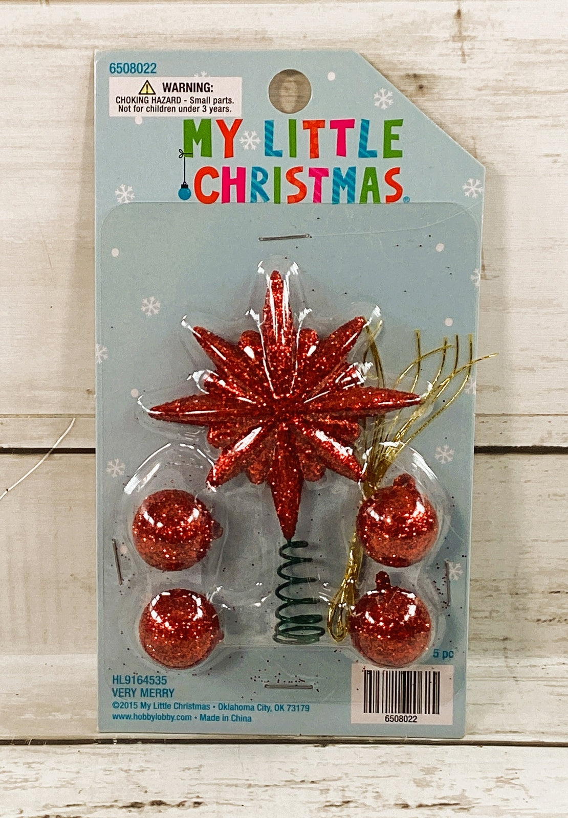 HL Christmas Decor - Miniature Tree Red Glitter Ornaments Topper