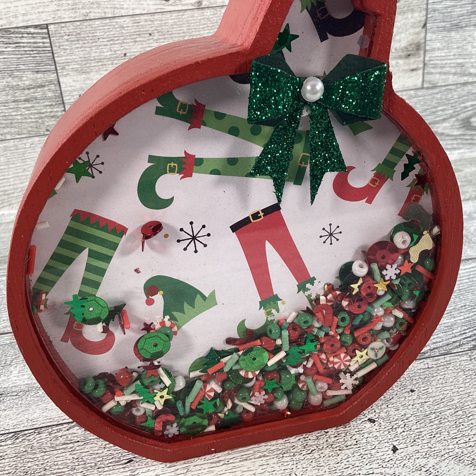 AGD Christmas Decor - Ornament Elf Elves Legs Chunky Wood Snow Shaker