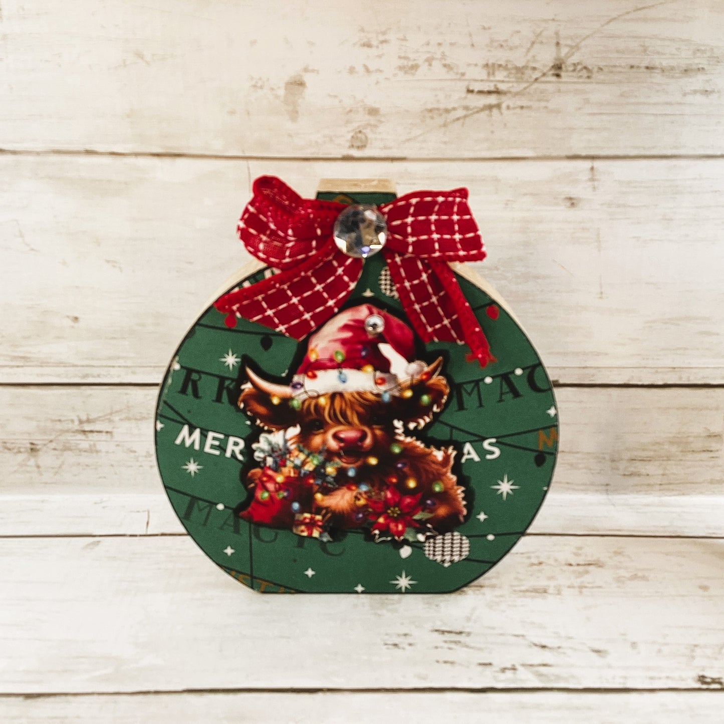 AGD Christmas Decor - Highland Cow Wood Chunky Wood Bulb Sitter 4pc