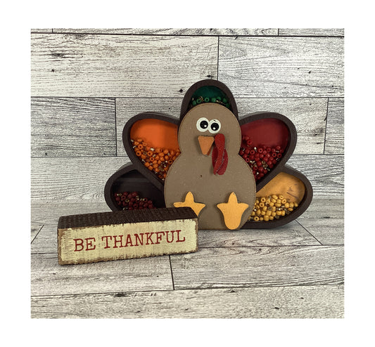 AGD Fall Decor -  Be Thankful Turkey Chunky Wood Shaker Sitter 2pc