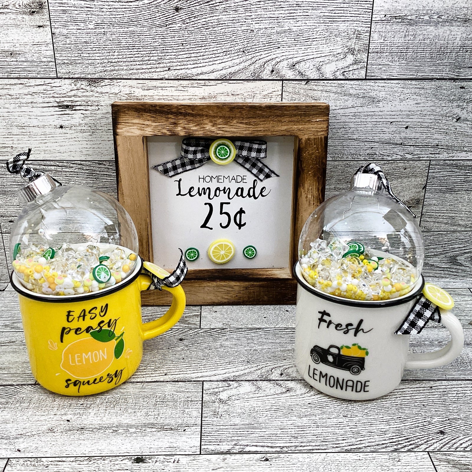 Summer Decor Lemon Mini Mug Shaker Cup, Homemade Lemonade Sign 3pc Set