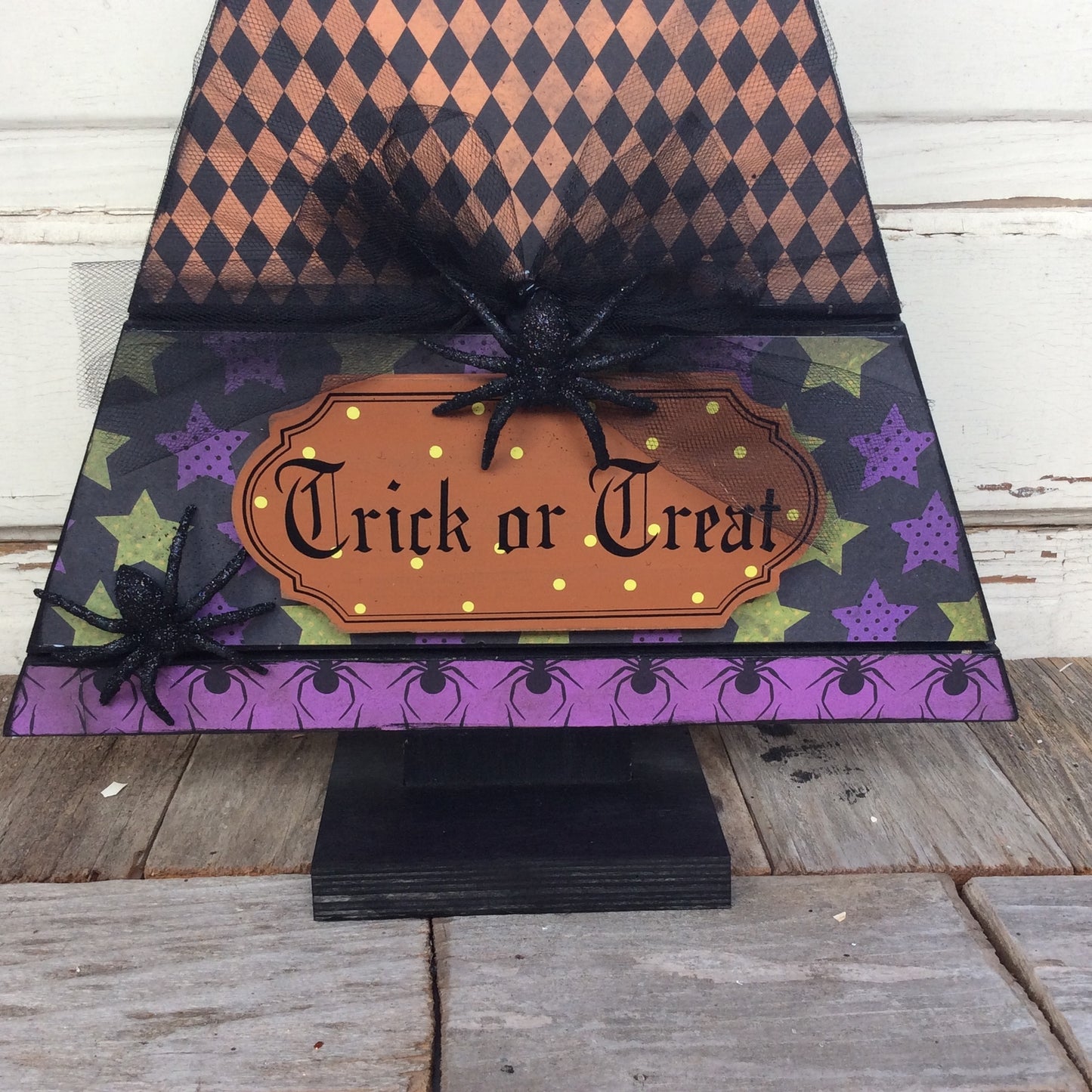 AGD Halloween Decor - Spiders Wood Slat Table Top Tree