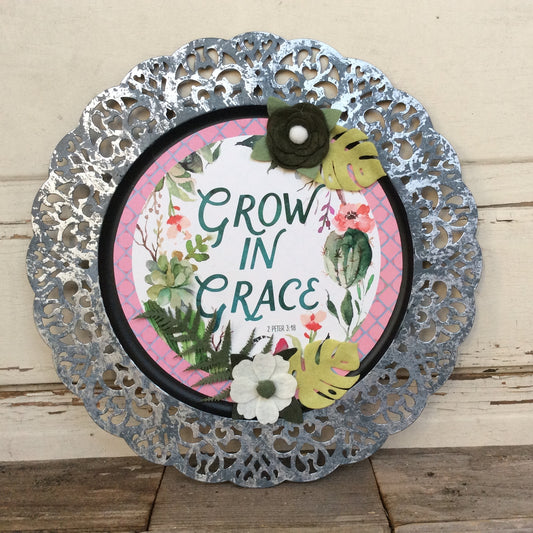 AGD Home Decor - Grow In Grace Greenery Metal Charger Plate
