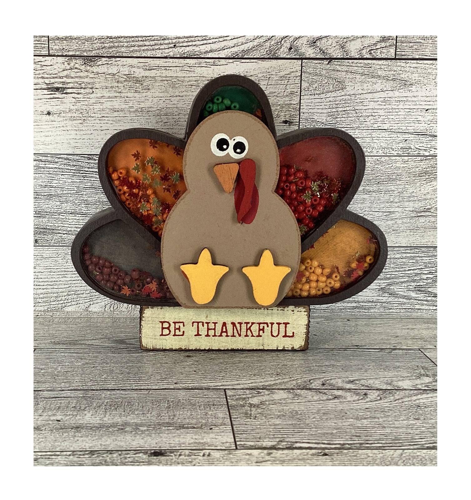 AGD Fall Decor -  Be Thankful Turkey Chunky Wood Shaker Sitter 2pc