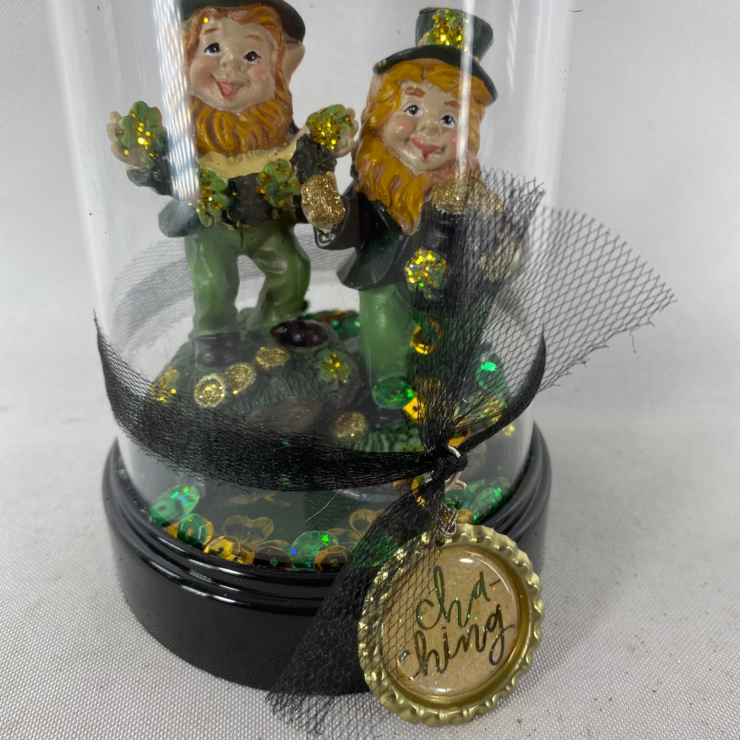 AGD St Patrick Decor - Resin Leprechaun Plastic Cloche 6 inch Dome