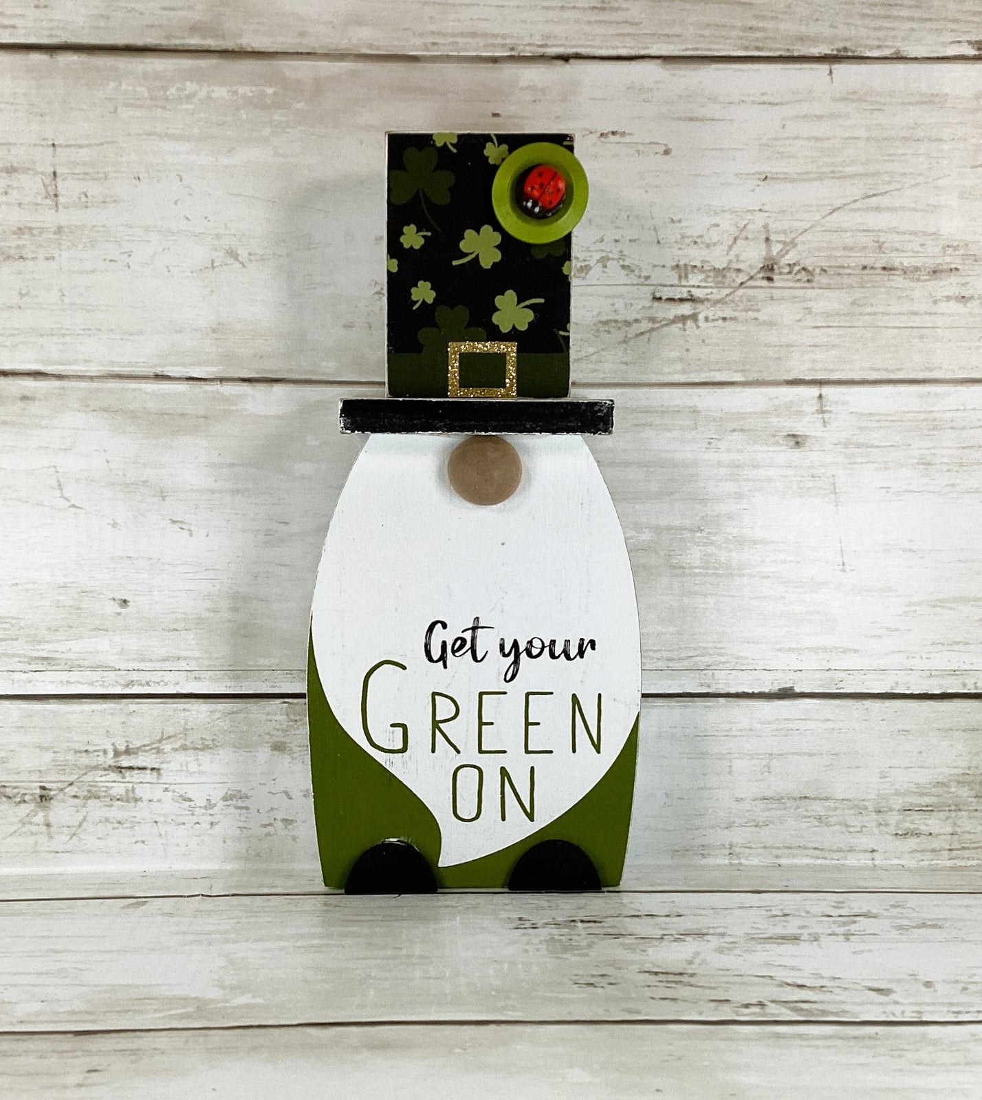 AGD Saint Patrick Decor - Chunky Wood Leprechaun Gnome Tophat Sitter