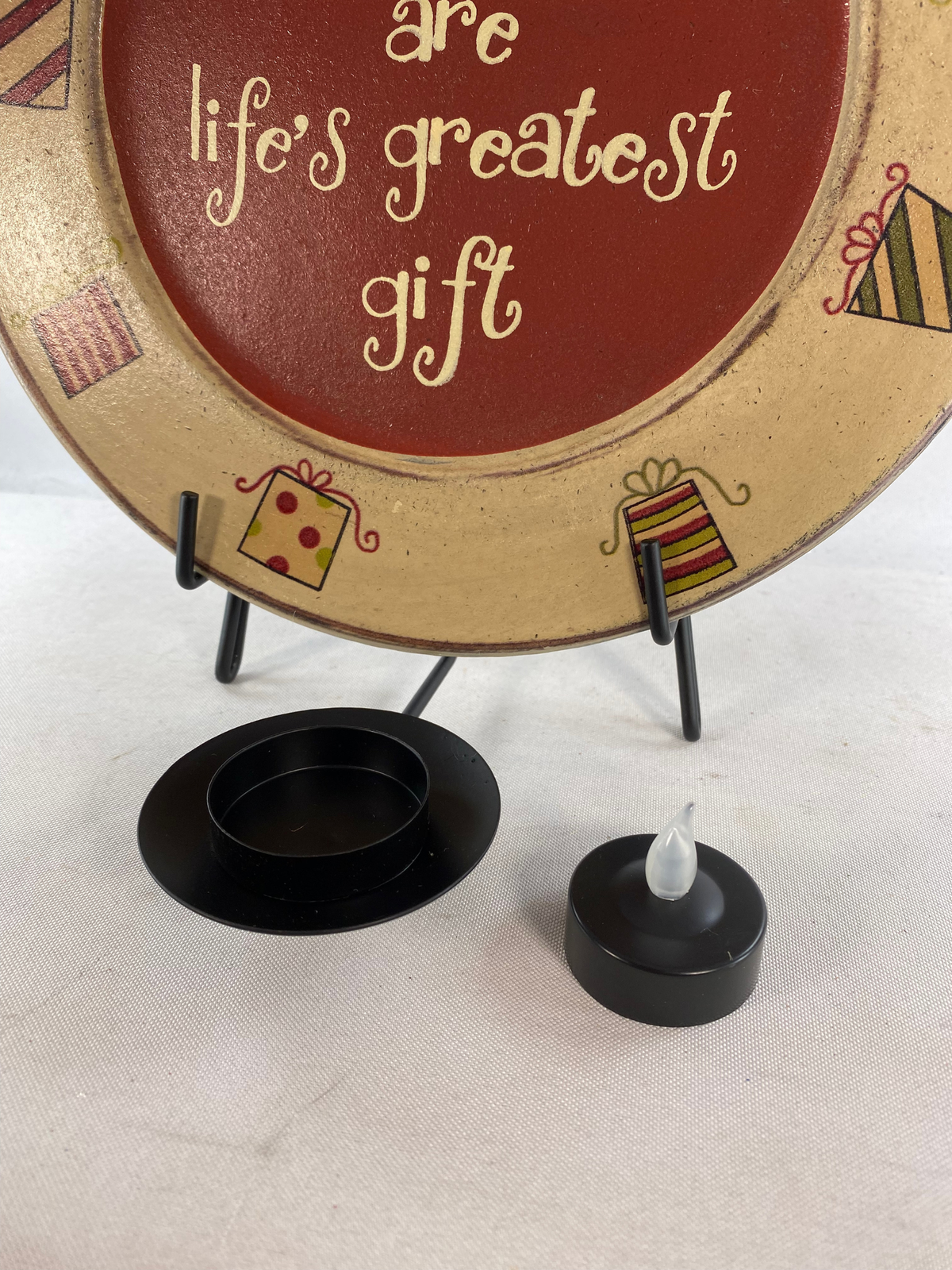 AGD Christmas Decor - Grandkids Blessings Wood Plate Tealight Easel