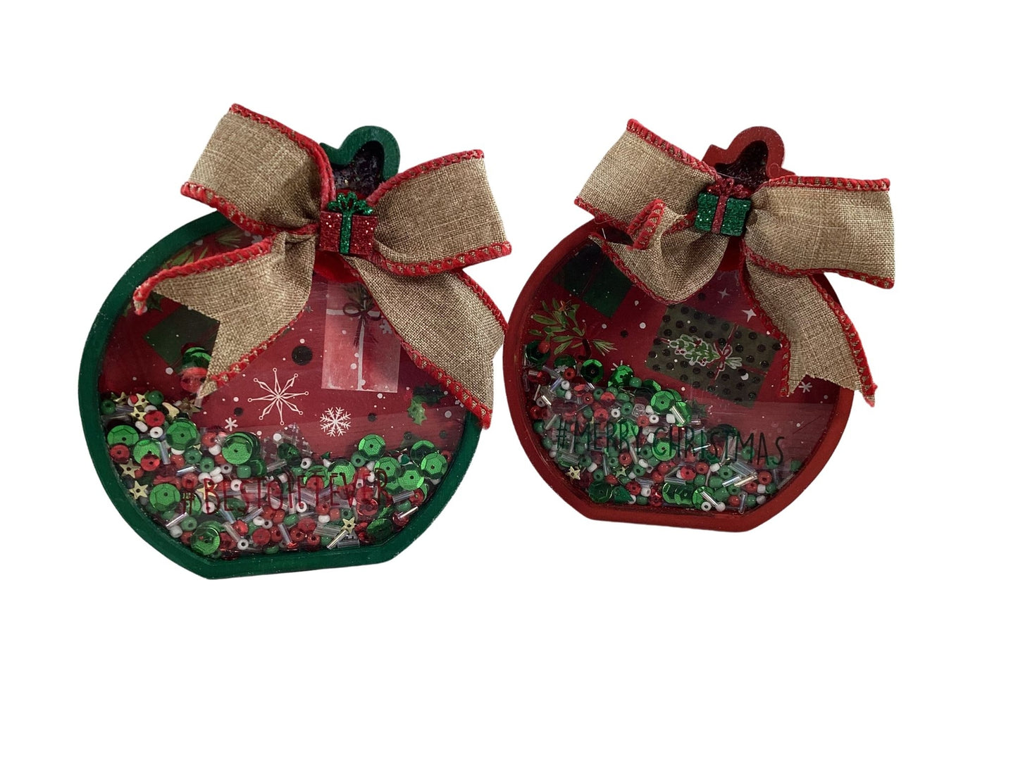 Christmas Decor -  Ornament Shape Chunky Wood Dry Shaker 2pc Set