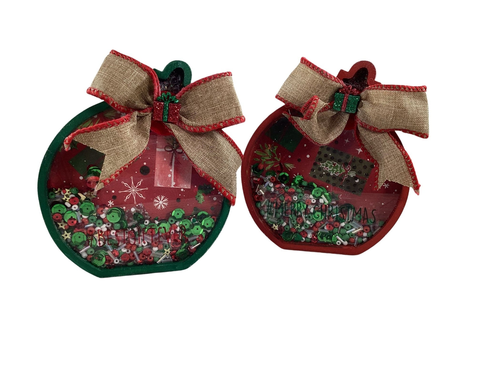 Christmas Decor -  Ornament Shape Chunky Wood Dry Shaker 2pc Set