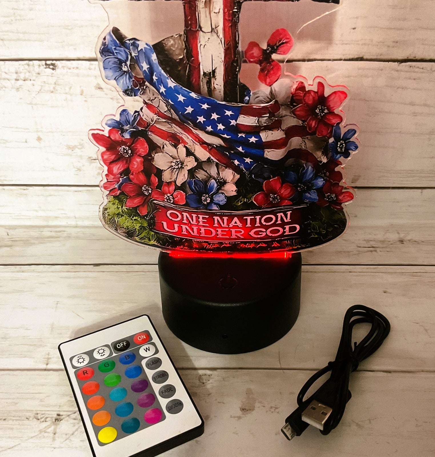 TM Patriotic Decor - Acrylic One Nation Under God God Bless Cross