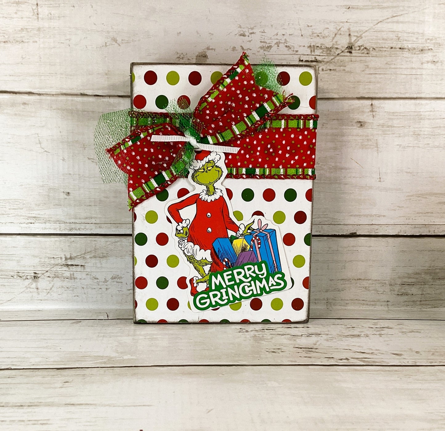AGD Christmas Decor - Whimsy Green Monster Wood Gift Box Signs 2pc