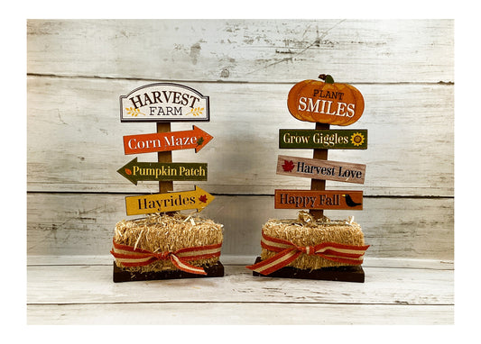 AGD Fall Decor - Directional Sign in Bale of Hay 2pc Set