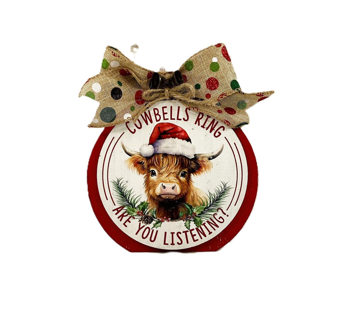 AGD Christmas Decor - Highland Cow Bells Ring Chunky Wood Bulb Sitter