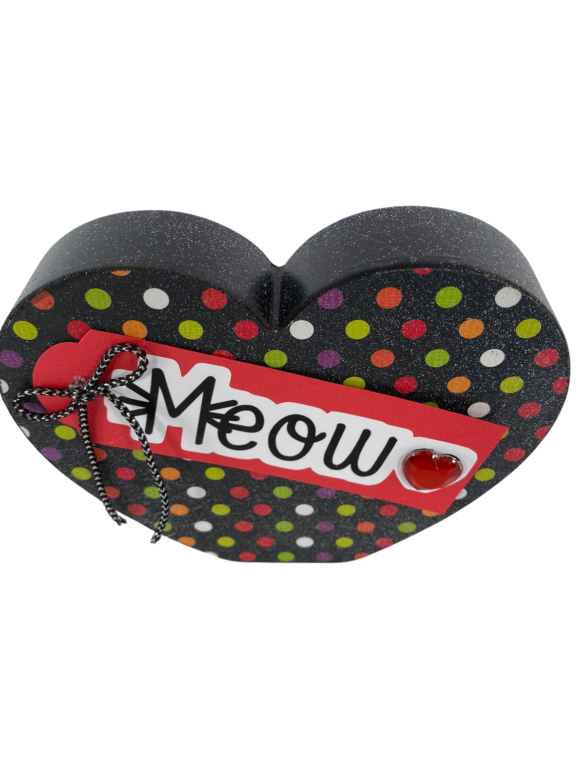 AGD Valentines Decor - Meow Cat Chunky Heart Sitter
