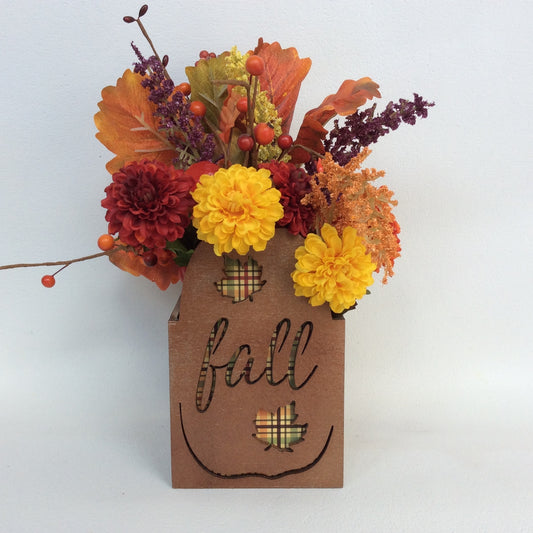 AGD Fall Decor - Harvest Plaid Small Wood Floral Flower Display