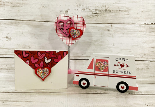 AGD Valentines Decor - Cupid Express Letter Mail Truck Tier Tray 3pc