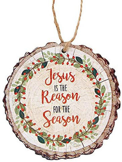 Christmas Decor - Wood Slice Isaiah 9:6 Jesus Reason Joy Ornament 3pc Set