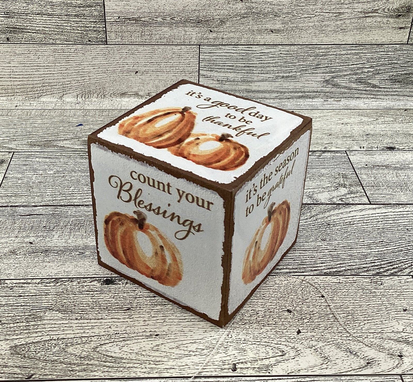 AGD Fall Decor - Resin Pumpkin Wood Thankful Truck Cube Sign Tier Tray 5pc