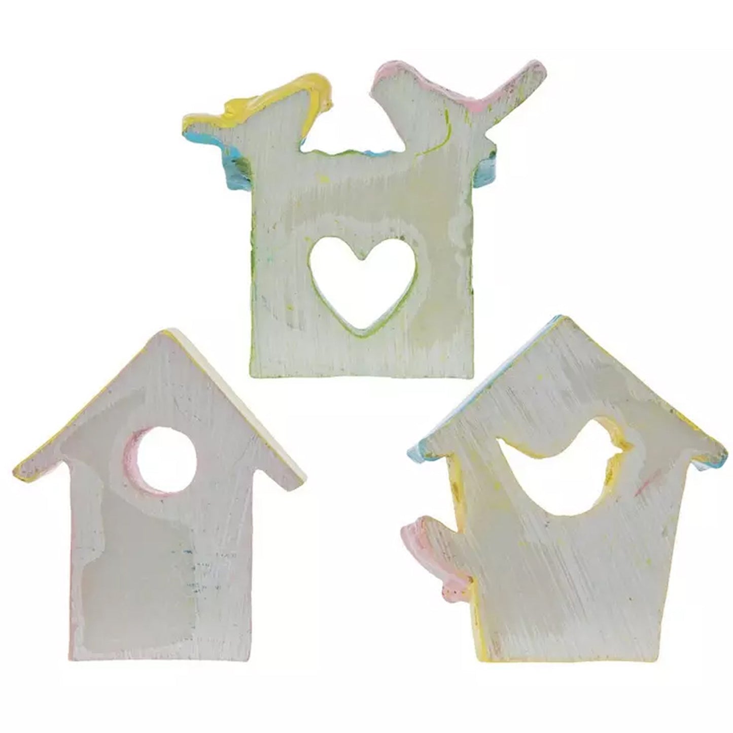 HL Craft Decor - Miniature Mini Small Pastel Resin Birdhouses 3pc Set