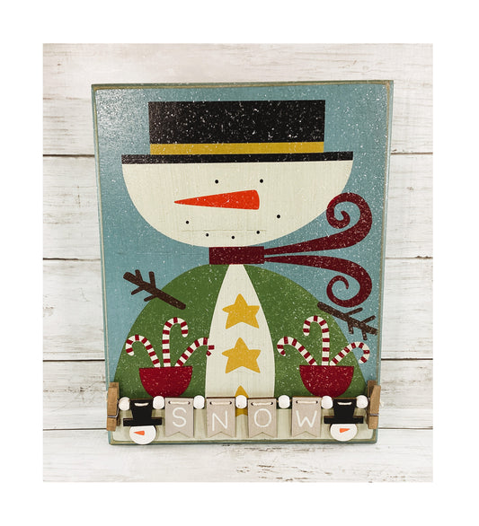 AGD Christmas Decor - Vintage Primitive Snowman Tabletop Box Sign
