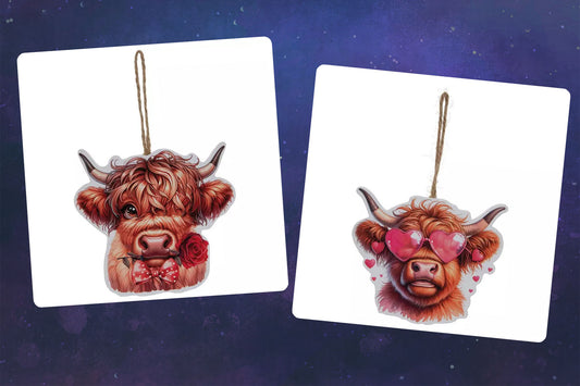HL Valentines Decor - Highland Cow Head Ornaments 2pc Set