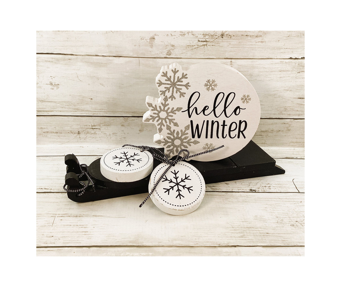 AGD Christmas Decor - Farmhouse Hello Winter Snowflake Sled 4pc Set