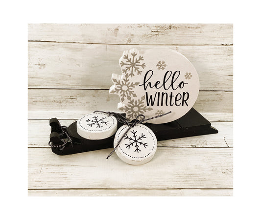AGD Christmas Decor - Farmhouse Hello Winter Snowflake Sled 4pc Set