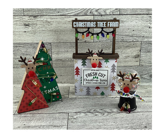 AGD Christmas Decor - Reindeer Tree Farm Booth Tier Tray 4pc Set