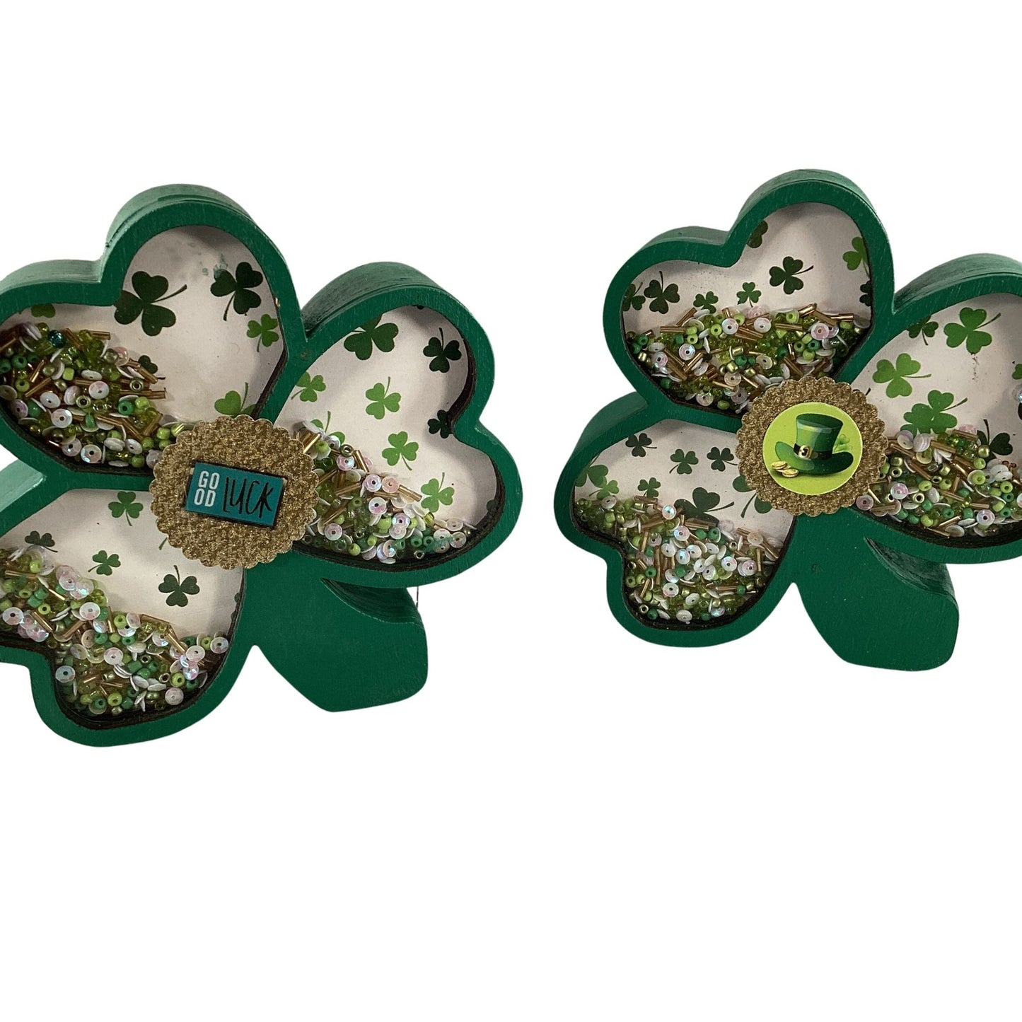 AGD St Patrick Decor -  Shamrock Chunky Wood Shaker Sitter 2pc