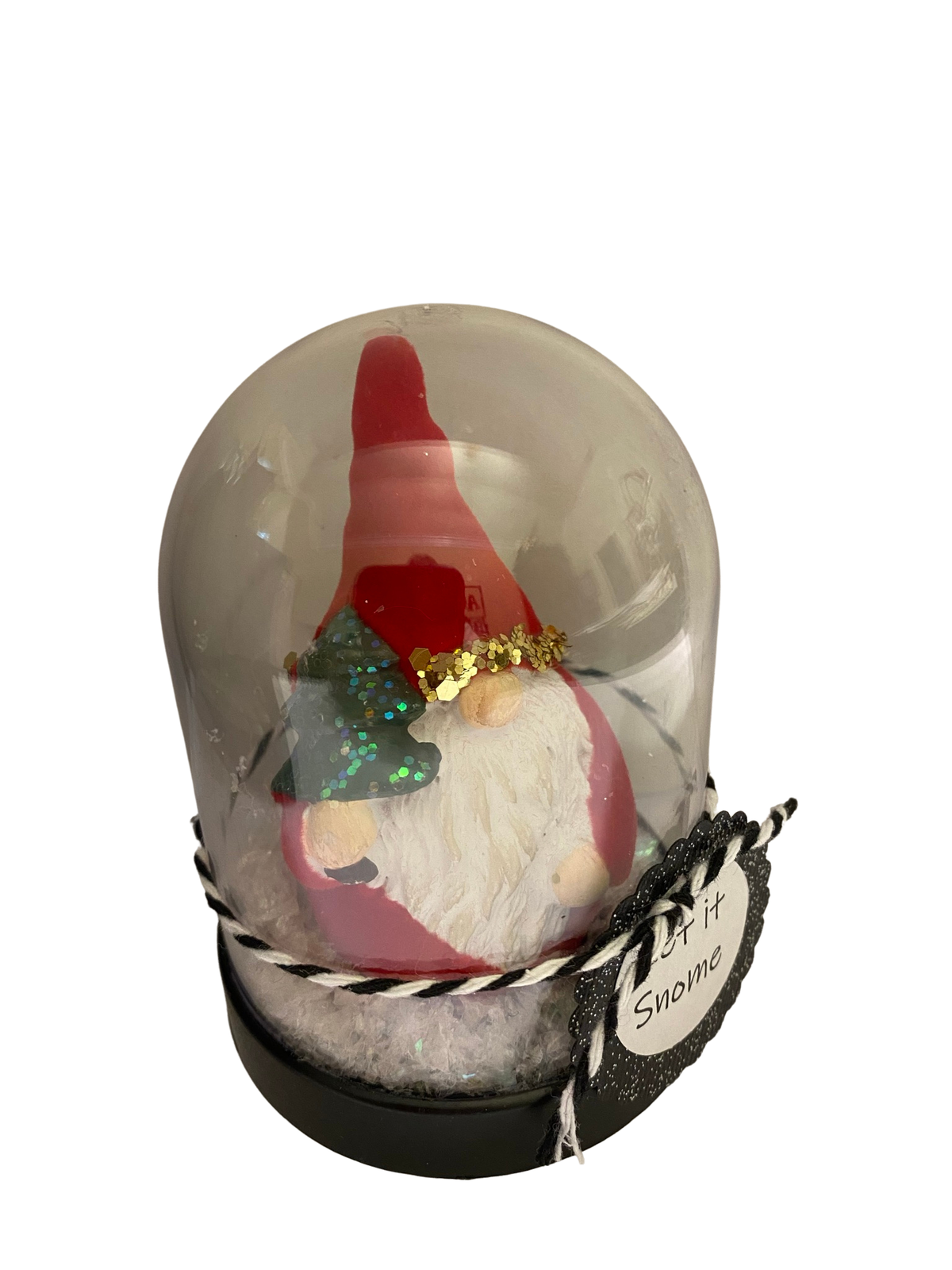 AGD Christmas Decor - Let it Snome Resin Santa Gnome Plastic Cloche Small Dome