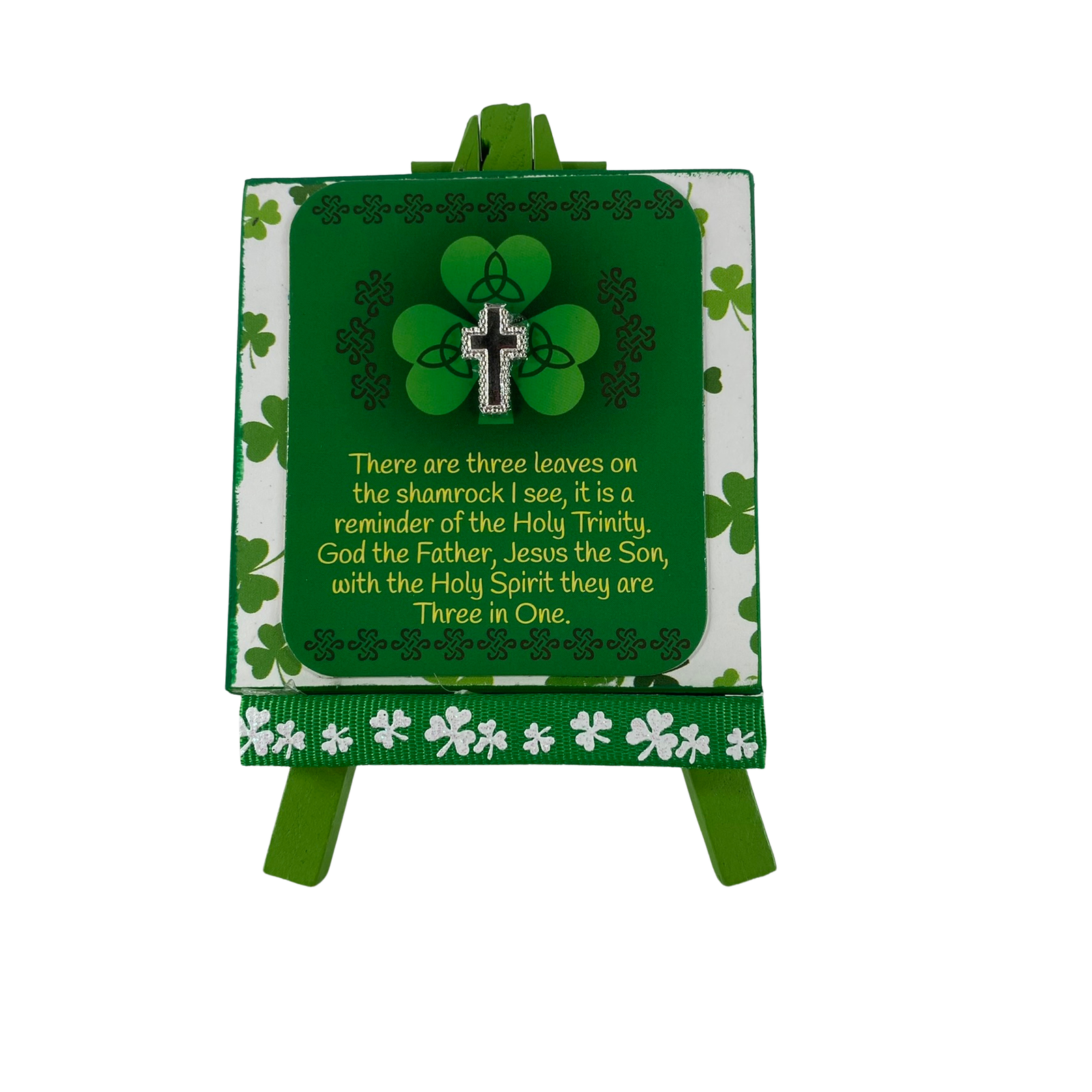 AGD Saint Patricks Decor - Trinity Shamrock Mini Easel Sign