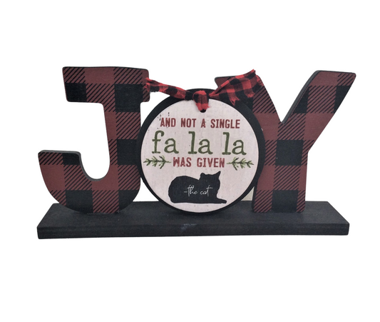 AGD Christmas Decor - Buffalo Check Plaid Joy Cat Tabletop Sign