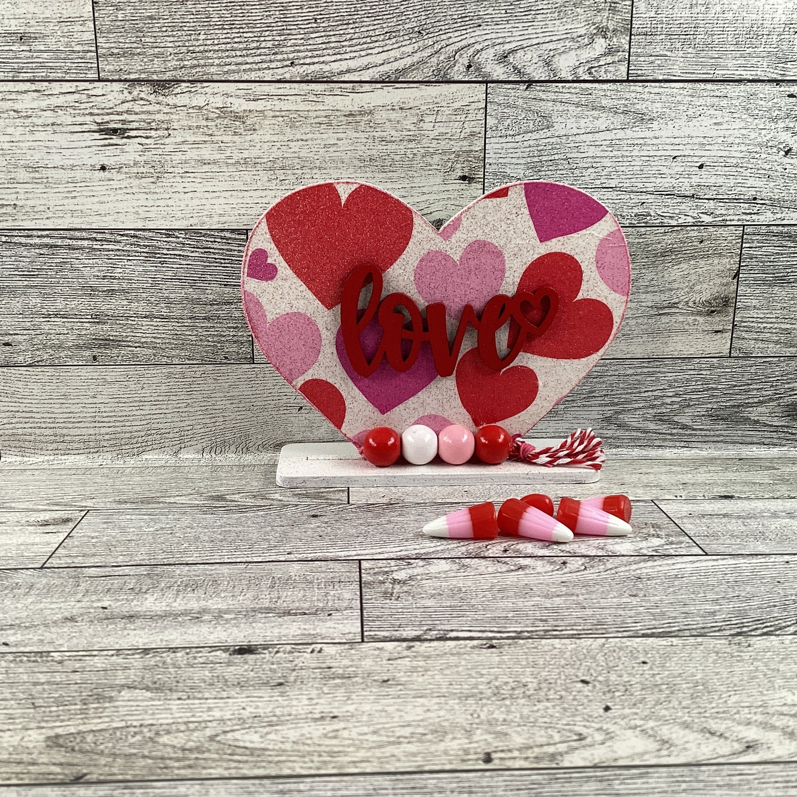 AGD Valentines Decor - LOVE Decoupage Layered Heart Wood Sitter