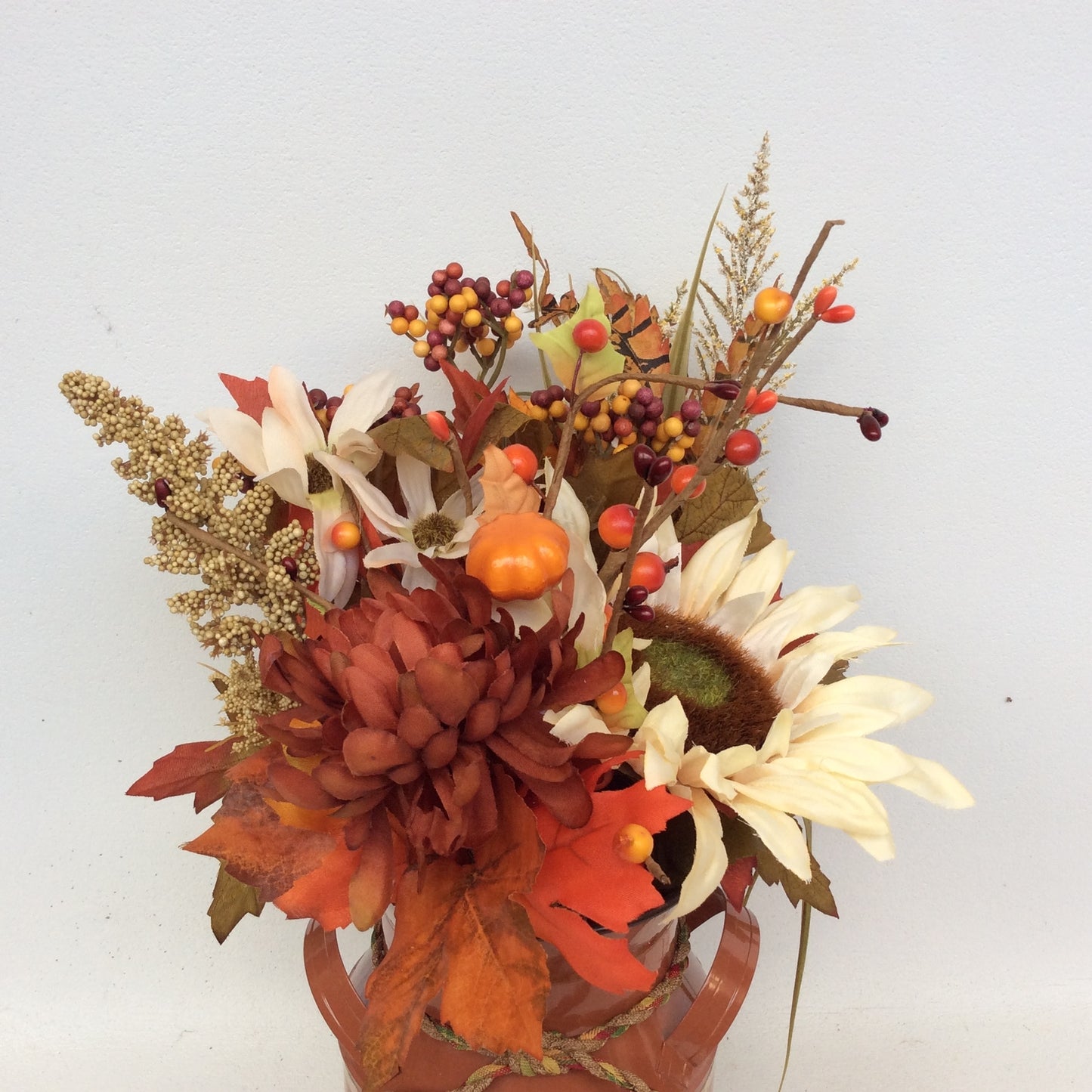 AGD Fall Decor - Pumpkin Spice Milk Can Filled Artificial Floral Display