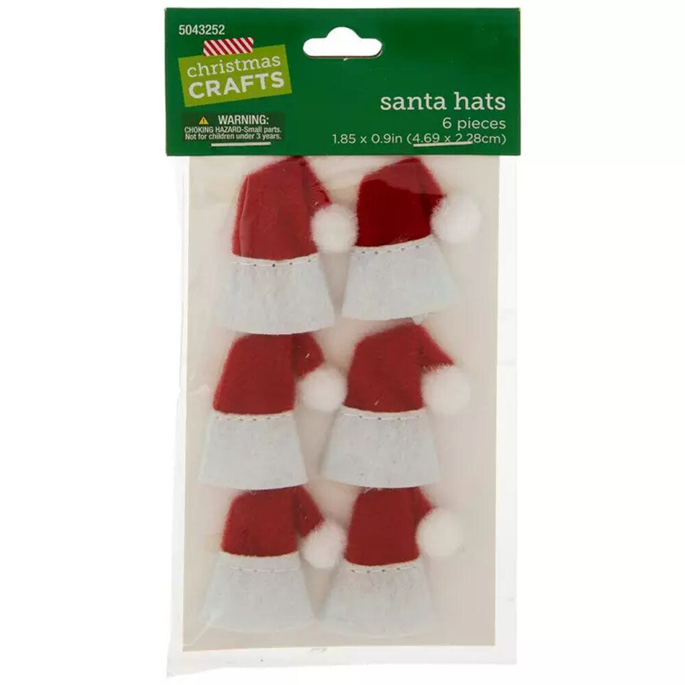 HL Christmas Craft Supply - Mini Felt Santa Hats 6pc Set