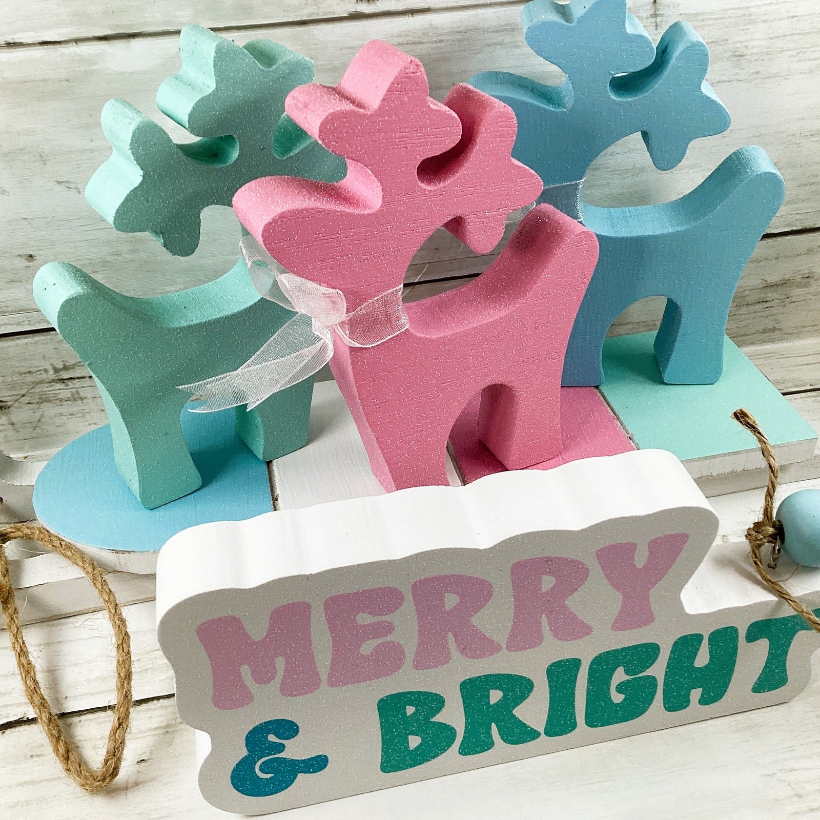 AGD Christmas Decor - Pastel Mid Century Sled Reindeer Tier Tray 5pc Set