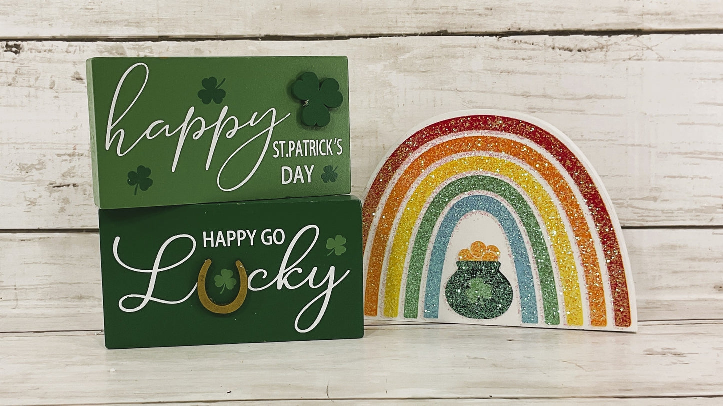 HL St Patrick's Decor - Lucky Rainbow Wood Mini Block Signs 3pc Set