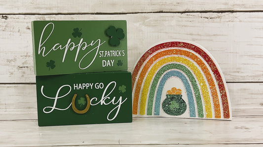 HL St Patrick's Decor - Lucky Rainbow Wood Mini Block Signs 3pc Set