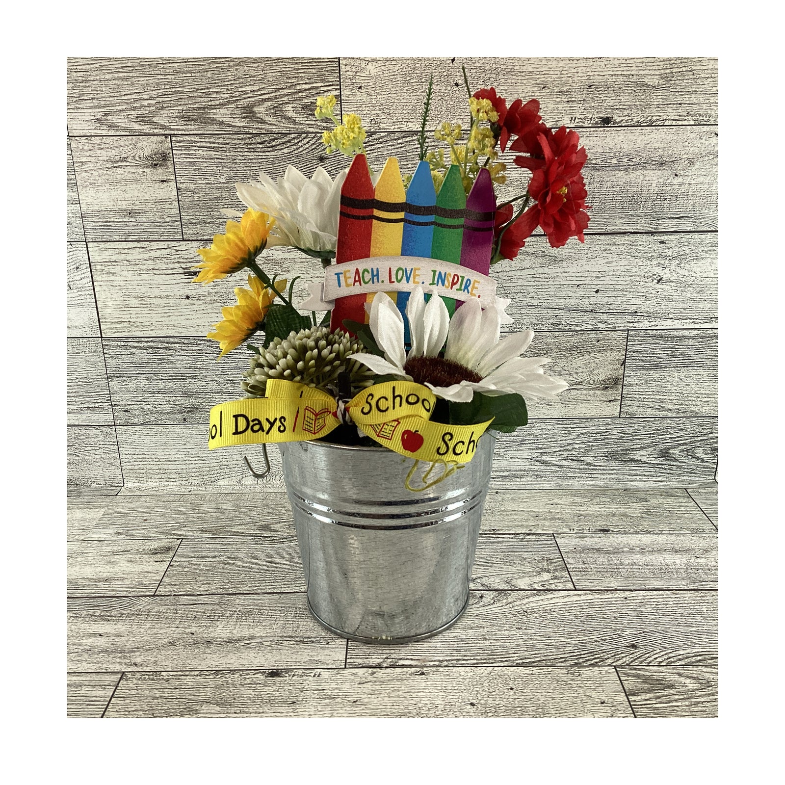 AGD Teacher Gift Decor -  Teach Love Inspire Galvanized Floral SM Display