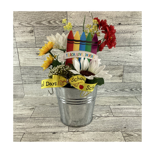 AGD Teacher Gift Decor -  Teach Love Inspire Galvanized Floral SM Display
