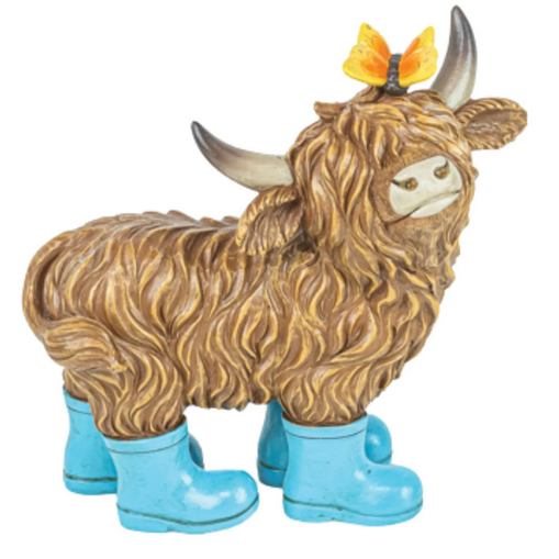 Gerson Spring Garden Decor - Rainboot Highland Coo Cow Figurines 2pc