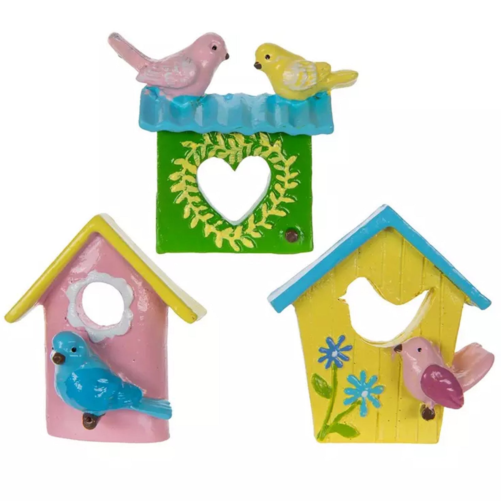 HL Craft Decor - Miniature Mini Small Pastel Resin Birdhouses 3pc Set