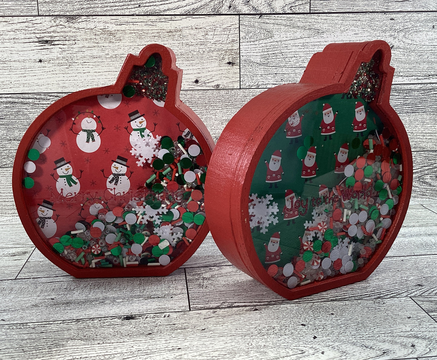 Christmas Decor -  Ornament Bulbs Chunky Wood Shaker Sitters 2pc Set